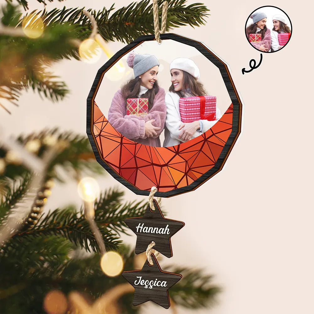 Custom Photo Besties Friends On The Moon - Personalized Mix Ornament With Wooden Tag ORNA1210
