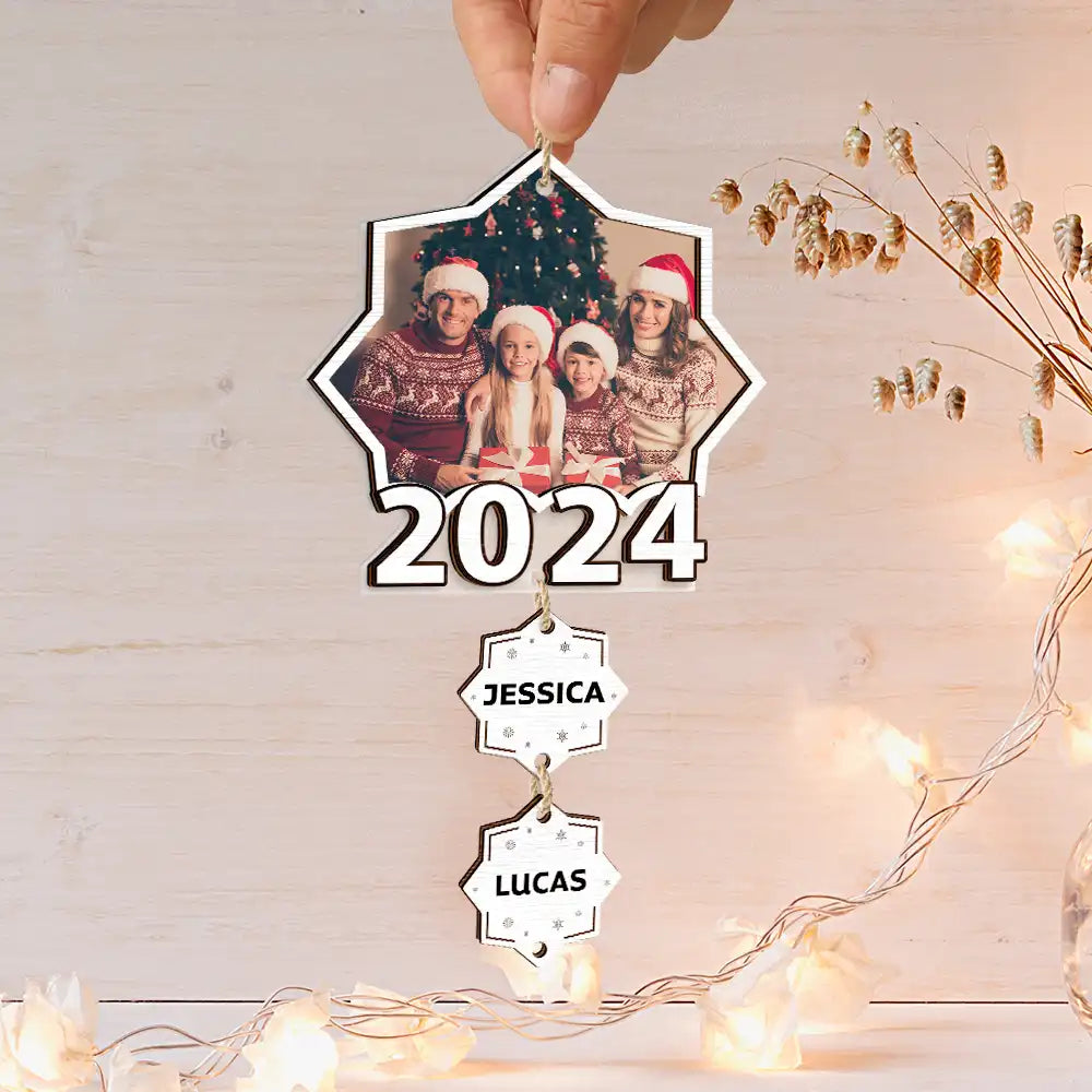 Custom Photo Christmas 2024 Family Siblings - Personalized Mix Ornament With Wooden Tag ORNA1210