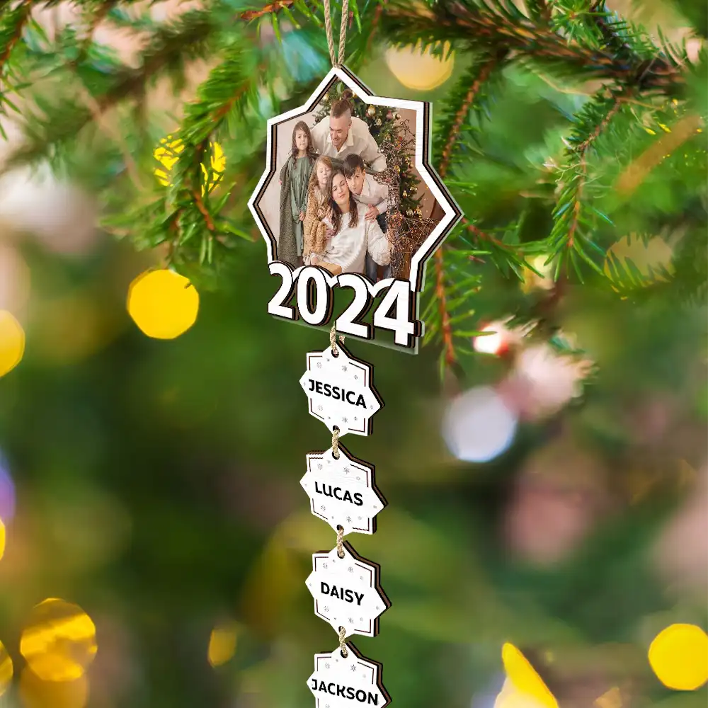Custom Photo Christmas 2024 Family Siblings - Personalized Mix Ornament With Wooden Tag ORNA1210