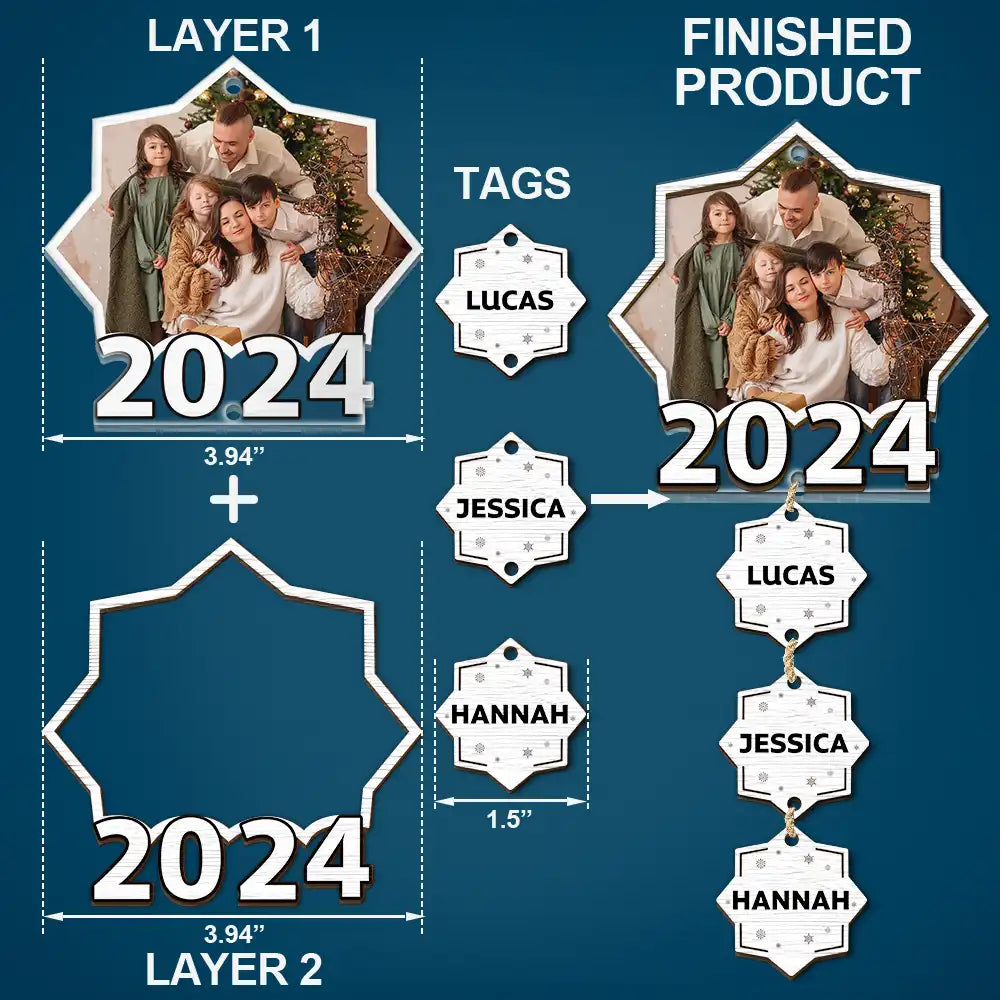 Custom Photo Christmas 2024 Family Siblings - Personalized Mix Ornament With Wooden Tag ORNA1210