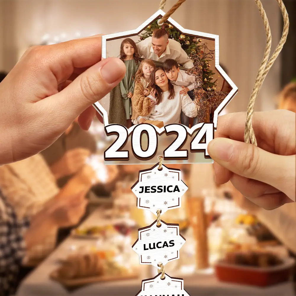 Custom Photo Christmas 2024 Family Siblings - Personalized Mix Ornament With Wooden Tag ORNA1210