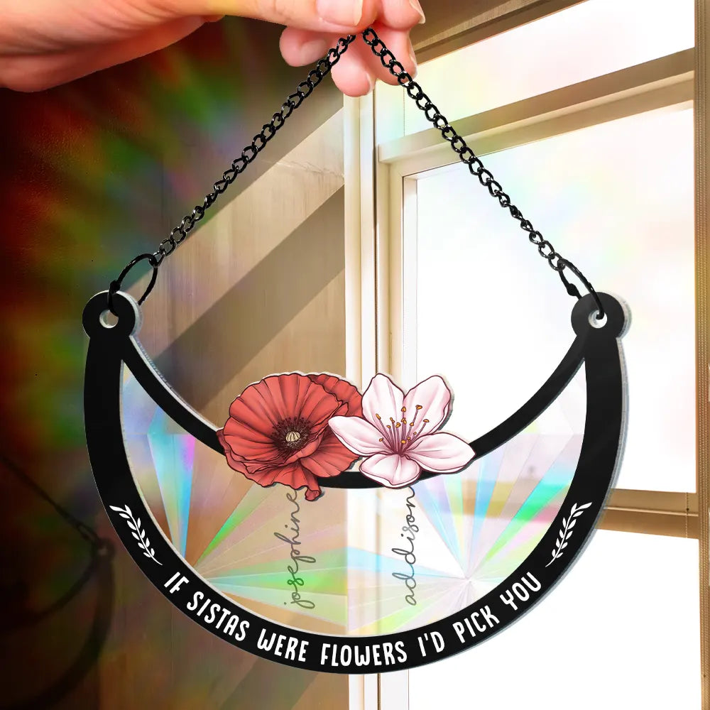 Birth Flower If Besties Were Flowers I'd Pick You - Personalized Window Hanging Rainbow Suncatcher ORNA1210