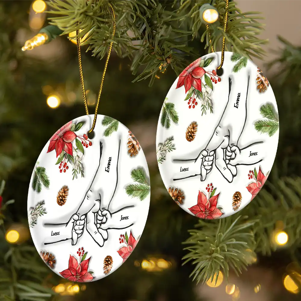 Christmas Hand In Hand, I Will Always Protect You - 3D Inflated Effect Printed Personalized Circle Ceramic Ornament ORNA1210