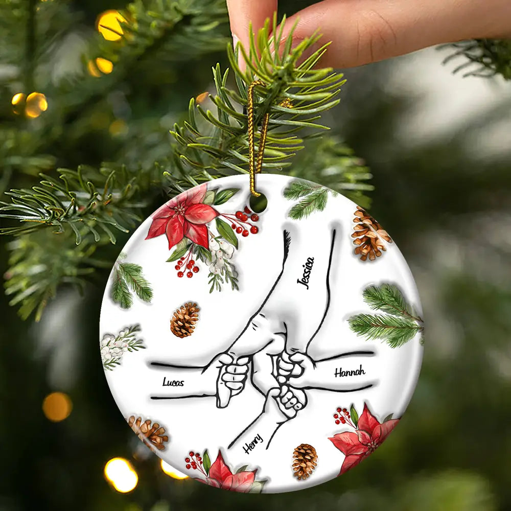 Christmas Hand In Hand, I Will Always Protect You - 3D Inflated Effect Printed Personalized Circle Ceramic Ornament ORNA1210