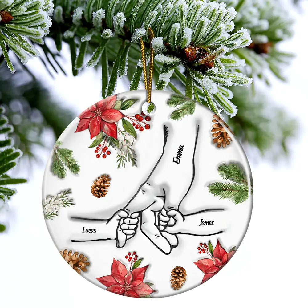 Christmas Hand In Hand, I Will Always Protect You - 3D Inflated Effect Printed Personalized Circle Ceramic Ornament ORNA1210