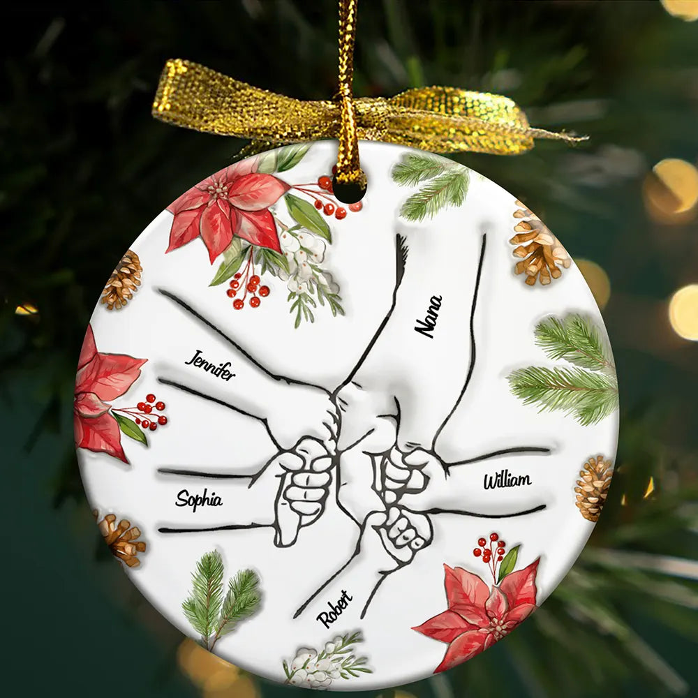 Christmas Hand In Hand, I Will Always Protect You - 3D Inflated Effect Printed Personalized Circle Ceramic Ornament ORNA1210