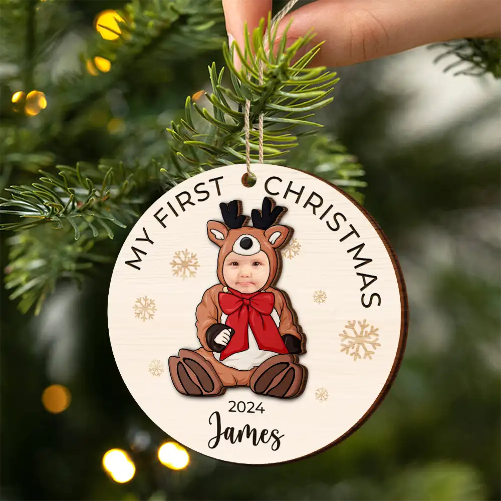 Custom Photo Baby's First Christmas Costumes - Personalized 2-Layered Wooden Ornament ORNA1210