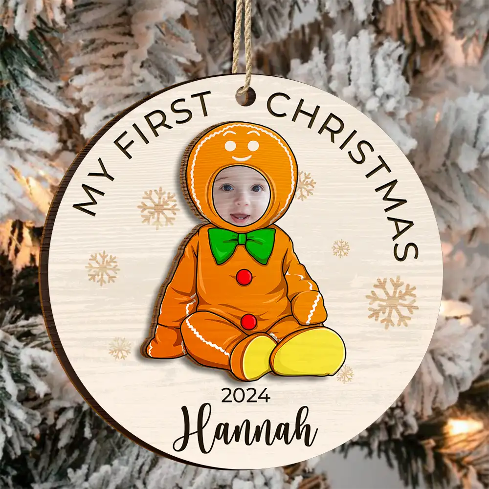 Custom Photo Baby's First Christmas Costumes - Personalized 2-Layered Wooden Ornament ORNA1210