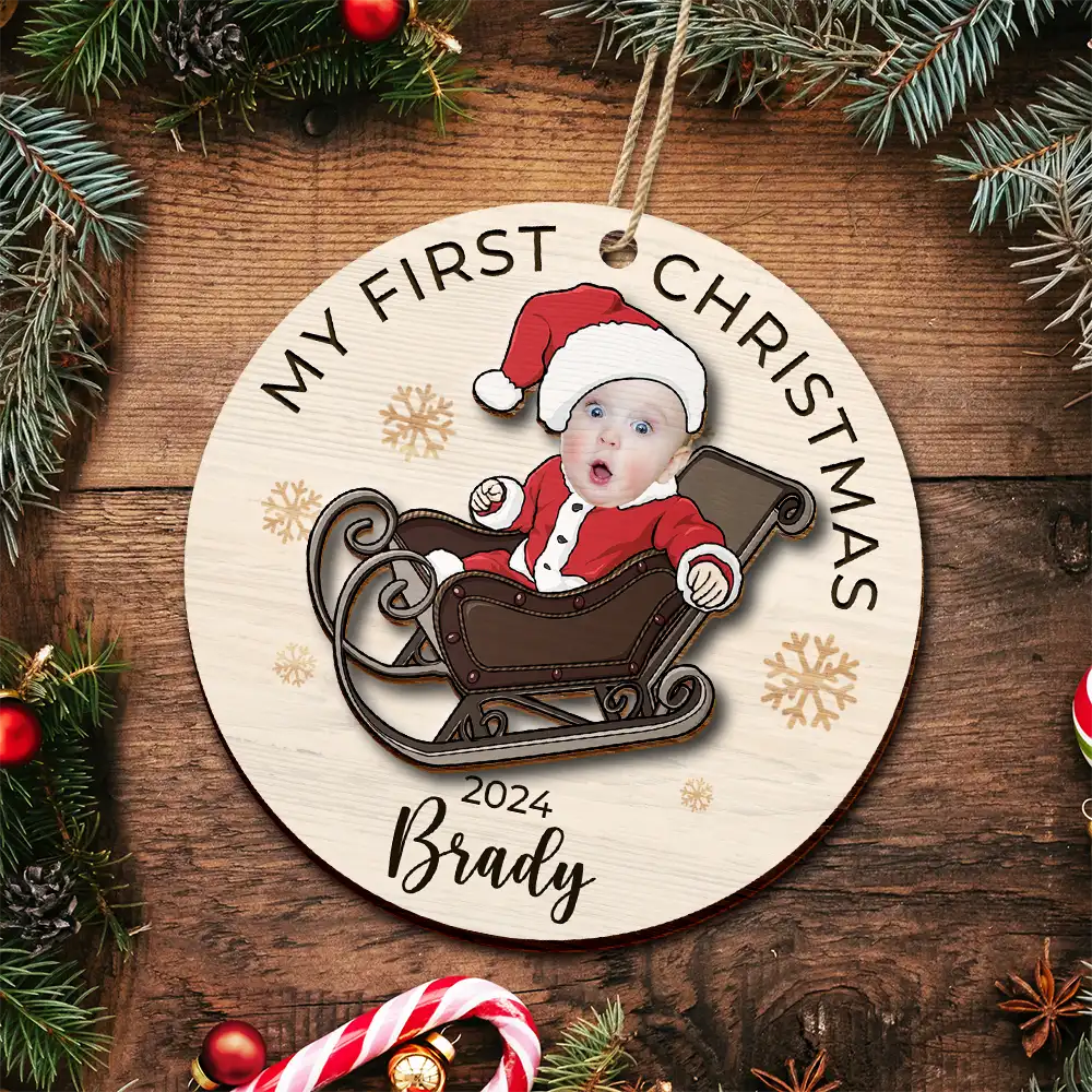 Custom Photo Baby's First Christmas Costumes - Personalized 2-Layered Wooden Ornament ORNA1210