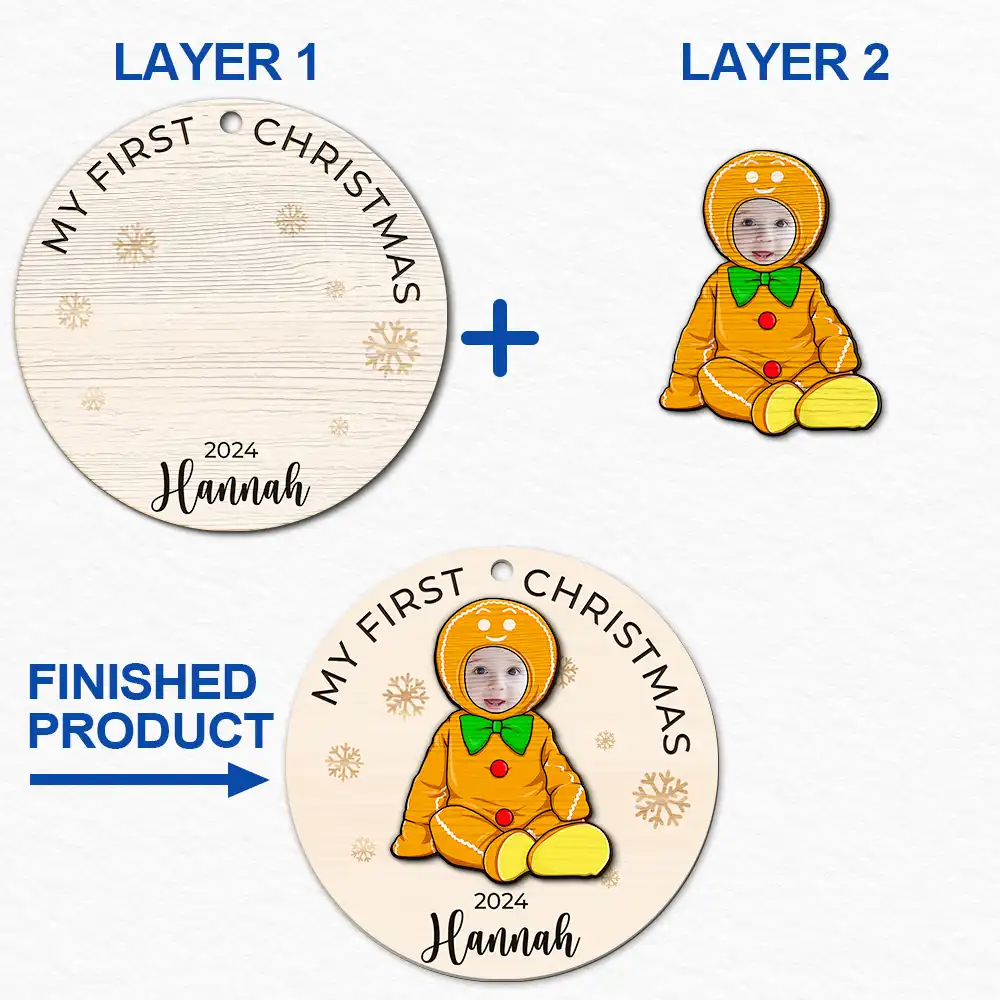Custom Photo Baby's First Christmas Costumes - Personalized 2-Layered Wooden Ornament ORNA1210