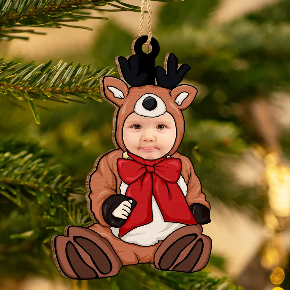 Custom Photo Baby Christmas Costumes - Personalized Wooden Cutout Ornament ORNA1210