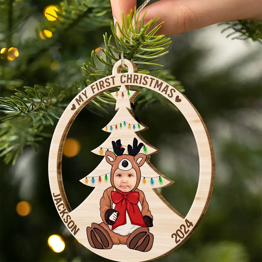 Custom Photo Baby's First Christmas Costumes - Personalized Wooden Cutout Ornament ORNA1210