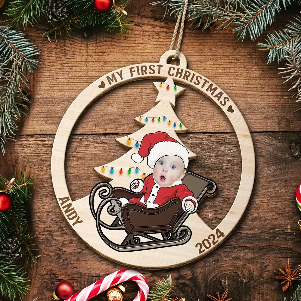 Custom Photo Baby's First Christmas Costumes - Personalized Wooden Cutout Ornament ORNA1210