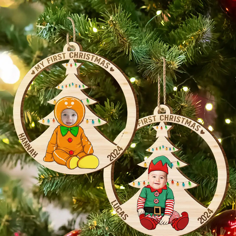Custom Photo Baby's First Christmas Costumes - Personalized Wooden Cutout Ornament ORNA1210