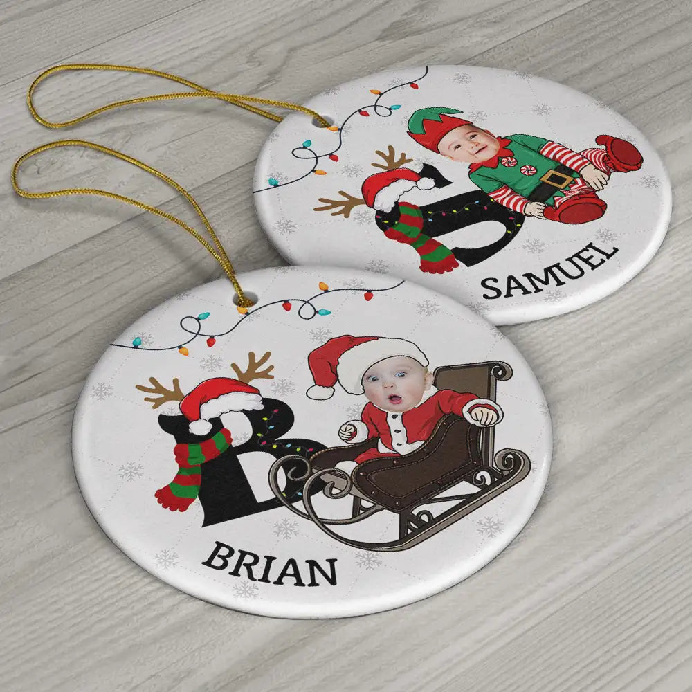 Custom Photo Baby Christmas Costumes Monogram - Personalized Circle Ceramic Ornament ORNA1210