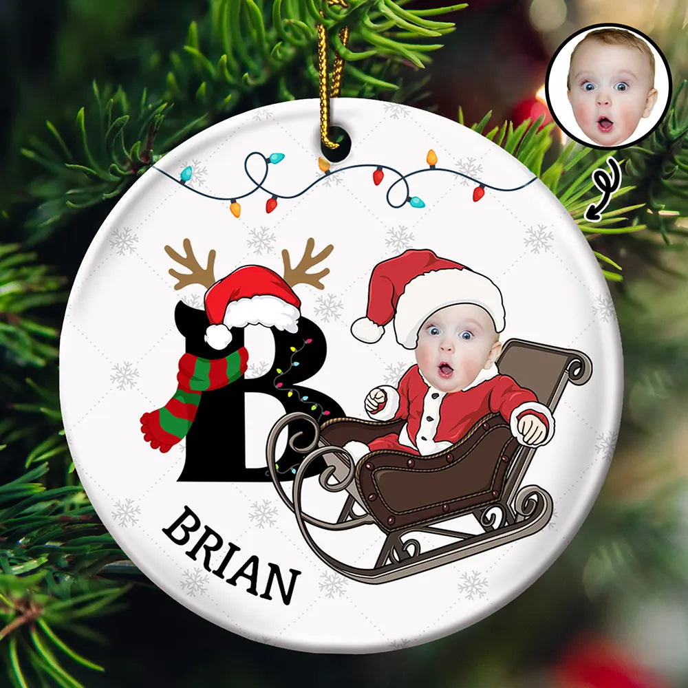 Custom Photo Baby Christmas Costumes Monogram - Personalized Circle Ceramic Ornament ORNA1210