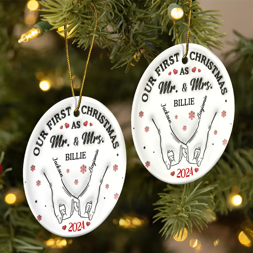 Our First Christmas As Husband And Wife - 3D Inflated Effect Printed Ornament, Personalized Circle Ceramic Ornament ORNA1210