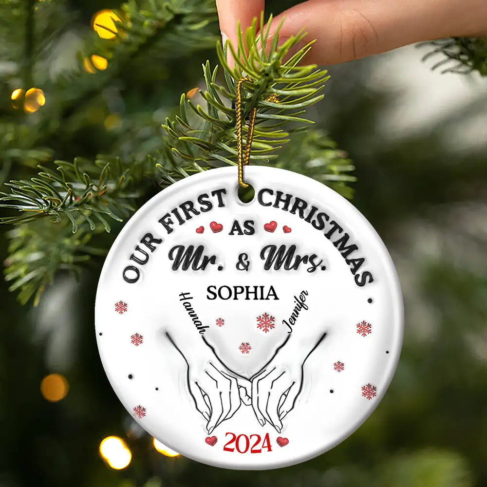 Our First Christmas As Husband And Wife - 3D Inflated Effect Printed Ornament, Personalized Circle Ceramic Ornament ORNA1210