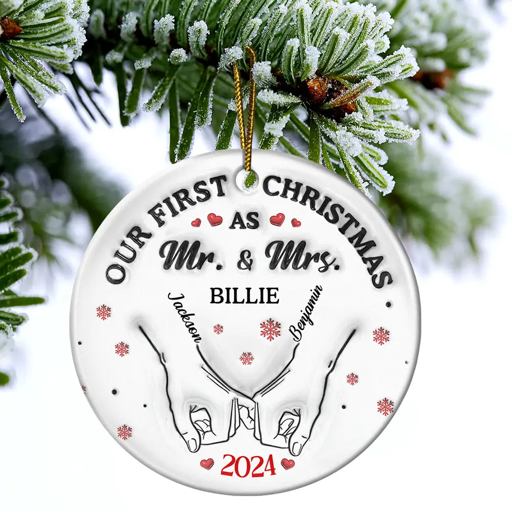 Our First Christmas As Husband And Wife - 3D Inflated Effect Printed Ornament, Personalized Circle Ceramic Ornament ORNA1210