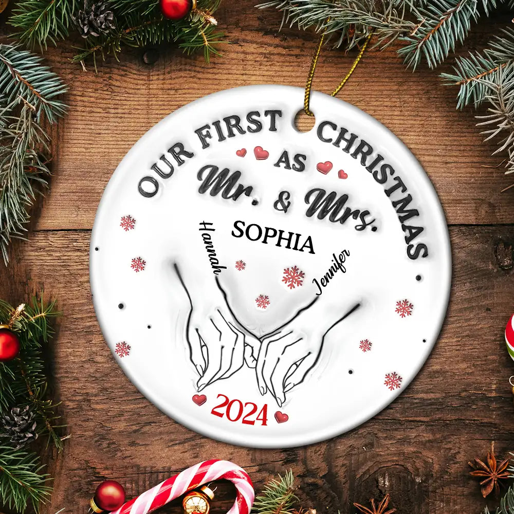 Our First Christmas As Husband And Wife - 3D Inflated Effect Printed Ornament, Personalized Circle Ceramic Ornament ORNA1210