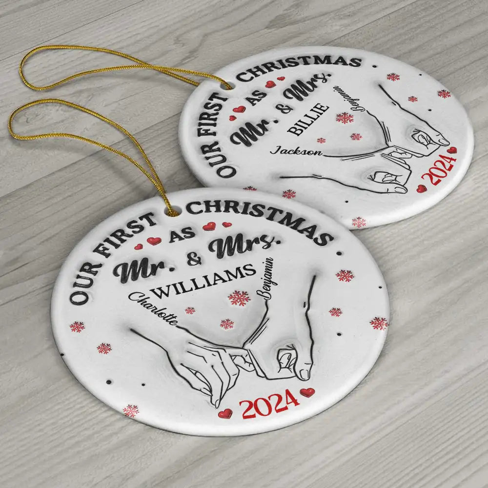 Our First Christmas As Husband And Wife - 3D Inflated Effect Printed Ornament, Personalized Circle Ceramic Ornament ORNA1210