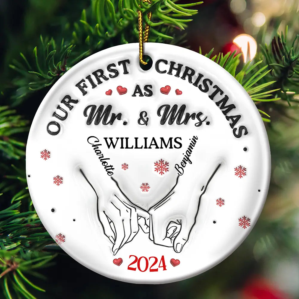 Our First Christmas As Husband And Wife - 3D Inflated Effect Printed Ornament, Personalized Circle Ceramic Ornament ORNA1210
