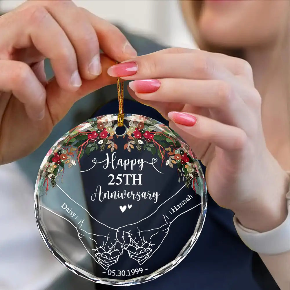 Happy Anniversary Celebrating Married - Personalized Circle Glass Ornament ORNA1210
