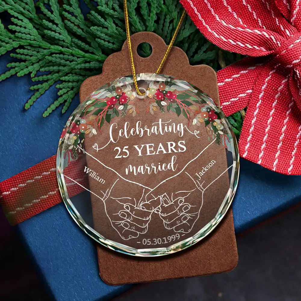 Happy Anniversary Celebrating Married - Personalized Circle Glass Ornament ORNA1210