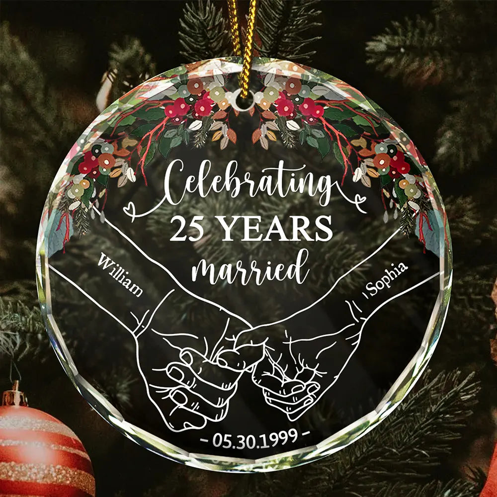 Happy Anniversary Celebrating Married - Personalized Circle Glass Ornament ORNA1210