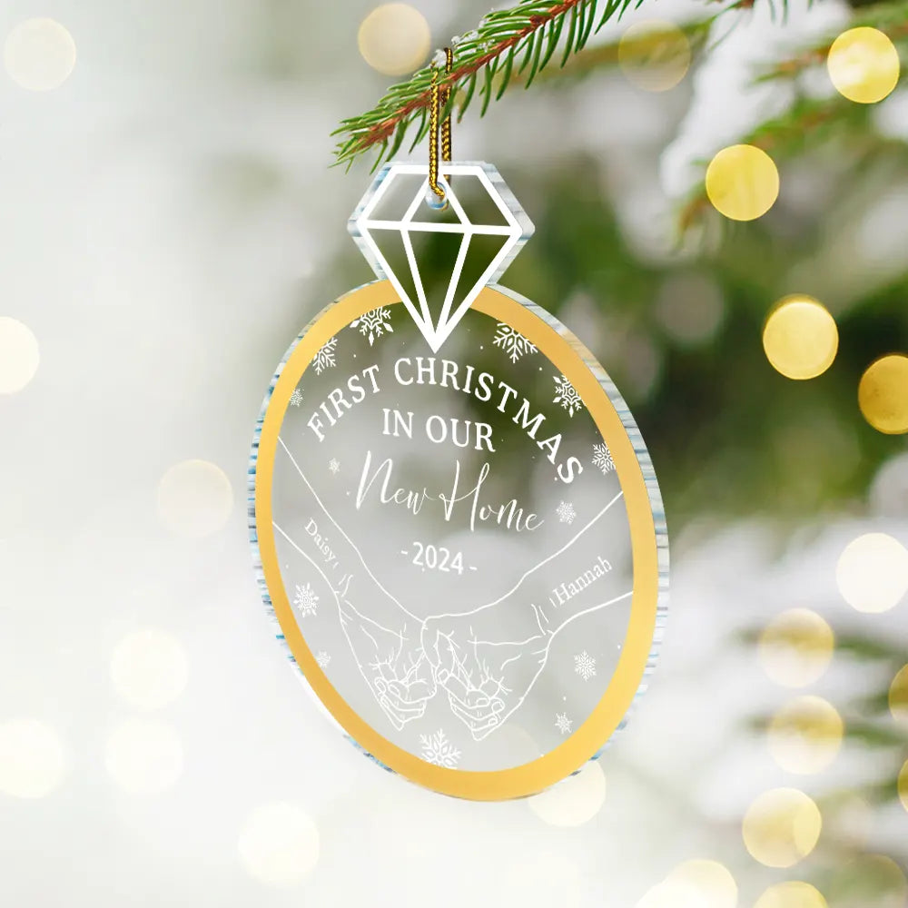 Ring Shape Holding Hands First Christmas - Personalized Custom Shaped Acrylic Ornament ORNA1210