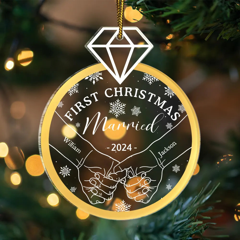 Ring Shape Holding Hands First Christmas - Personalized Custom Shaped Acrylic Ornament ORNA1210