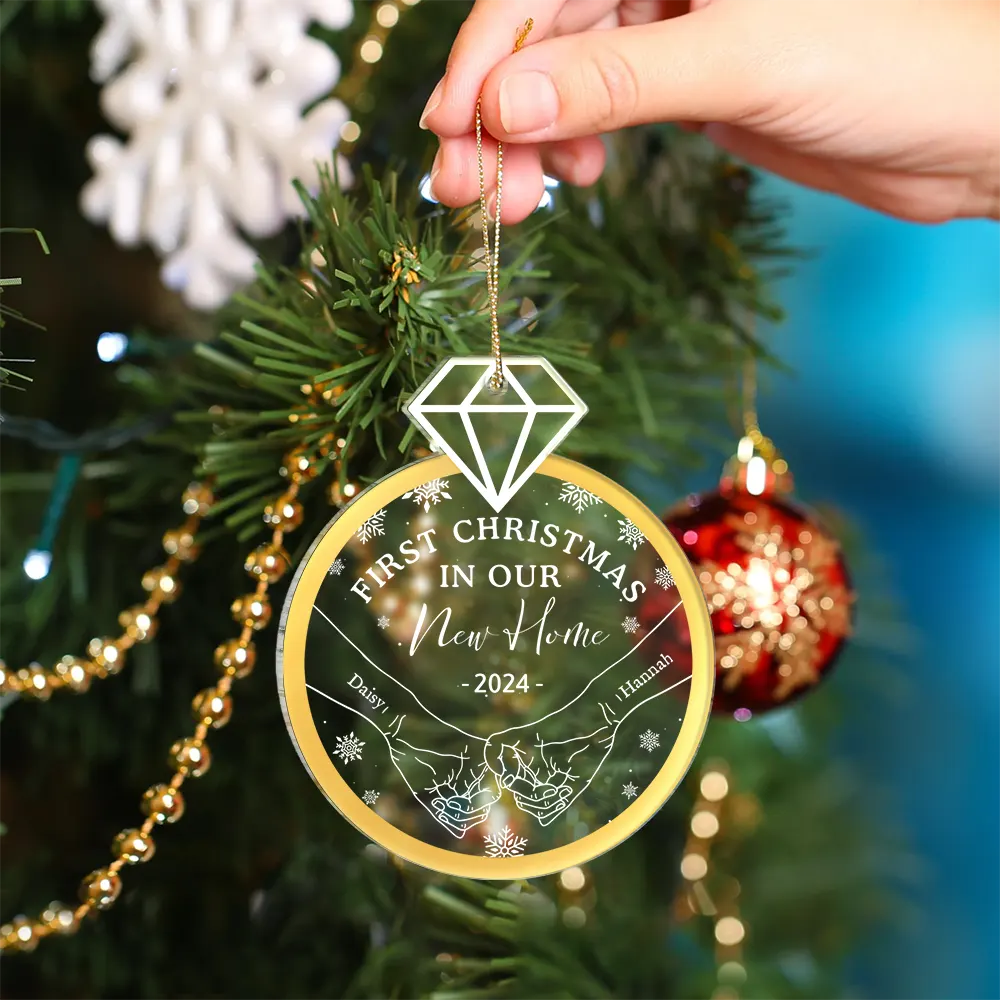 Ring Shape Holding Hands First Christmas - Personalized Custom Shaped Acrylic Ornament ORNA1210