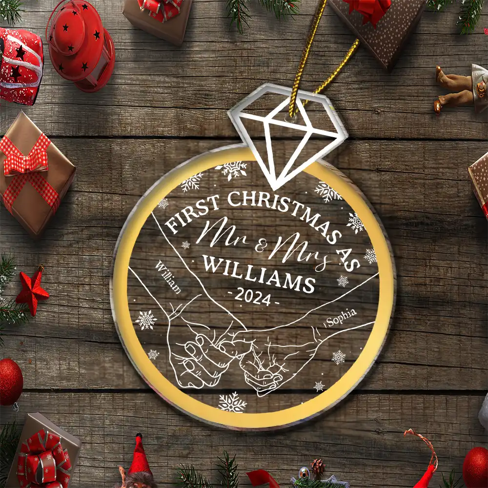 Ring Shape Holding Hands First Christmas - Personalized Custom Shaped Acrylic Ornament ORNA1210