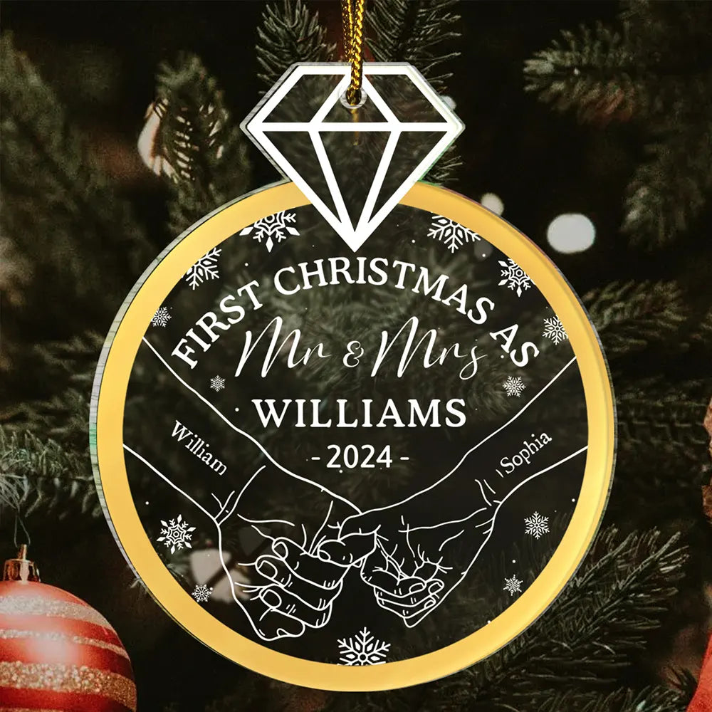 Ring Shape Holding Hands First Christmas - Personalized Custom Shaped Acrylic Ornament ORNA1210