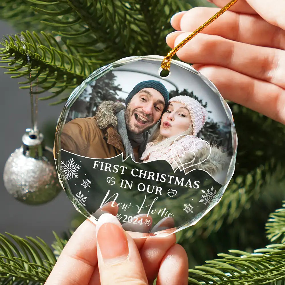 Custom Photo First Christmas As Husband And Wife - Personalized Circle Glass Ornament ORNA1210