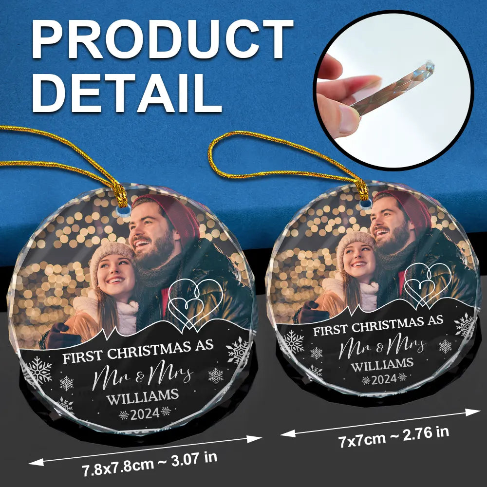Custom Photo First Christmas As Husband And Wife - Personalized Circle Glass Ornament ORNA1210
