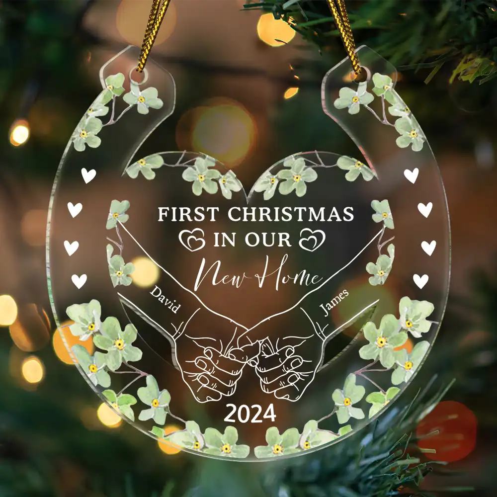 Lucky Horseshoe Holding Hands First Christmas - Personalized Cutout Acrylic Ornament ORNA1210