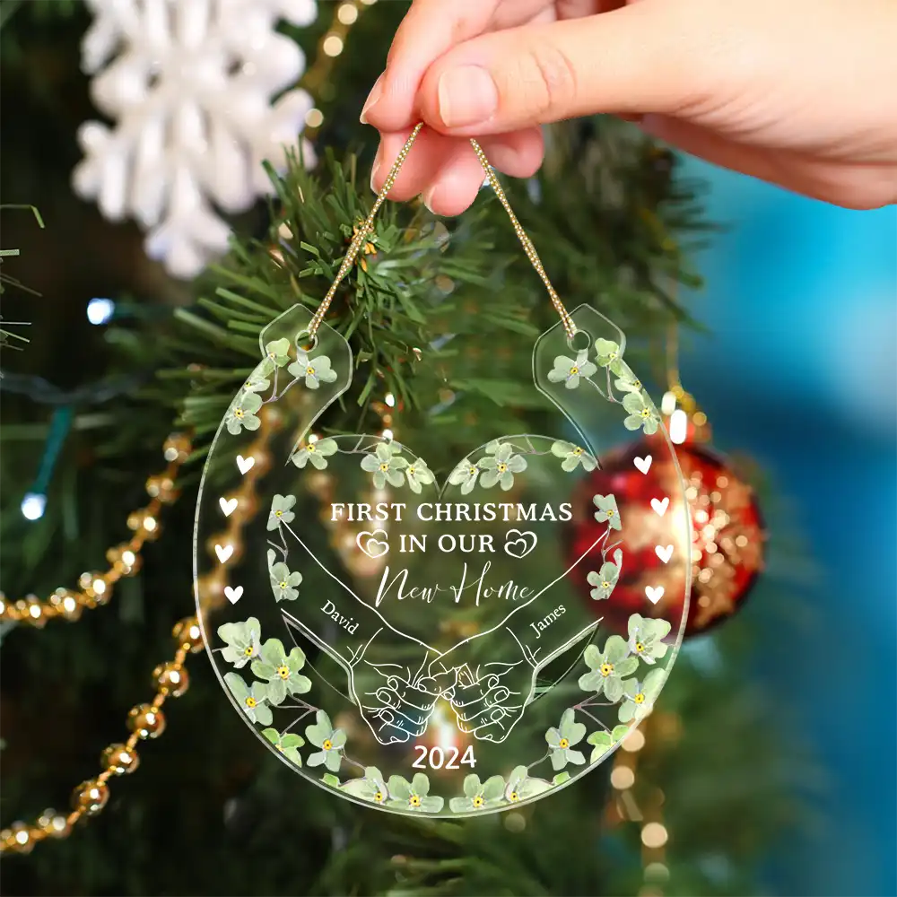 Lucky Horseshoe Holding Hands First Christmas - Personalized Cutout Acrylic Ornament ORNA1210
