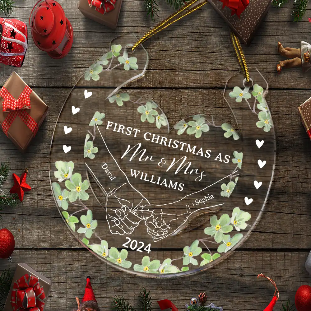 Lucky Horseshoe Holding Hands First Christmas - Personalized Cutout Acrylic Ornament ORNA1210