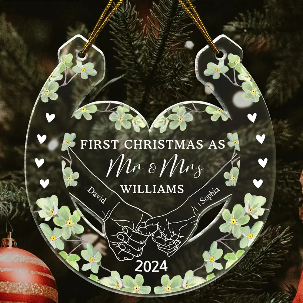Lucky Horseshoe Holding Hands First Christmas - Personalized Cutout Acrylic Ornament ORNA1210