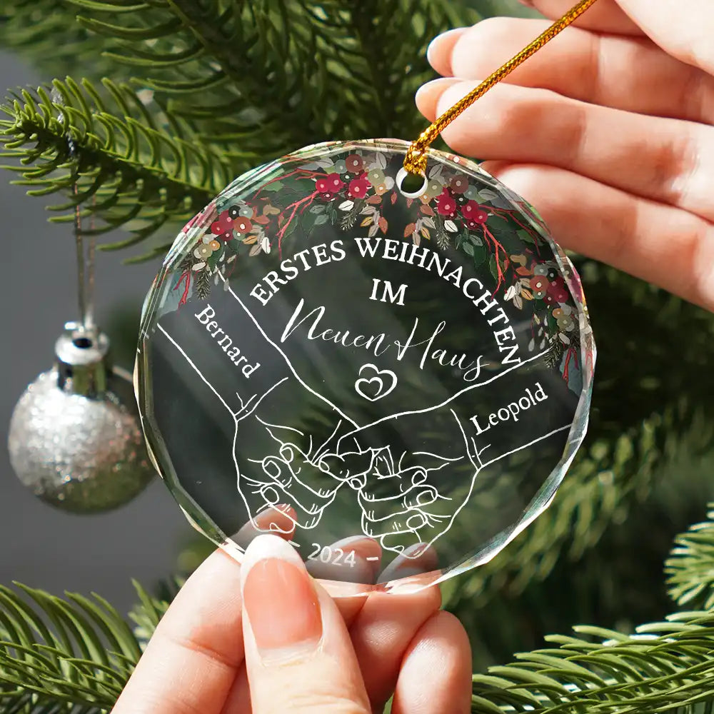 Unser Erstes Weihnachten Verheiratet - Personalisierte Kreis Glas Ornament ORNA1210