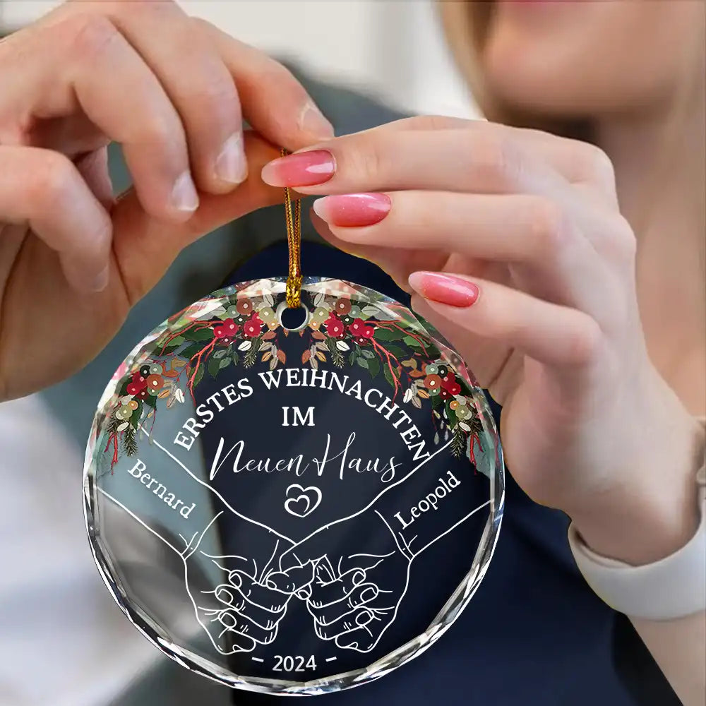 Unser Erstes Weihnachten Verheiratet - Personalisierte Kreis Glas Ornament ORNA1210