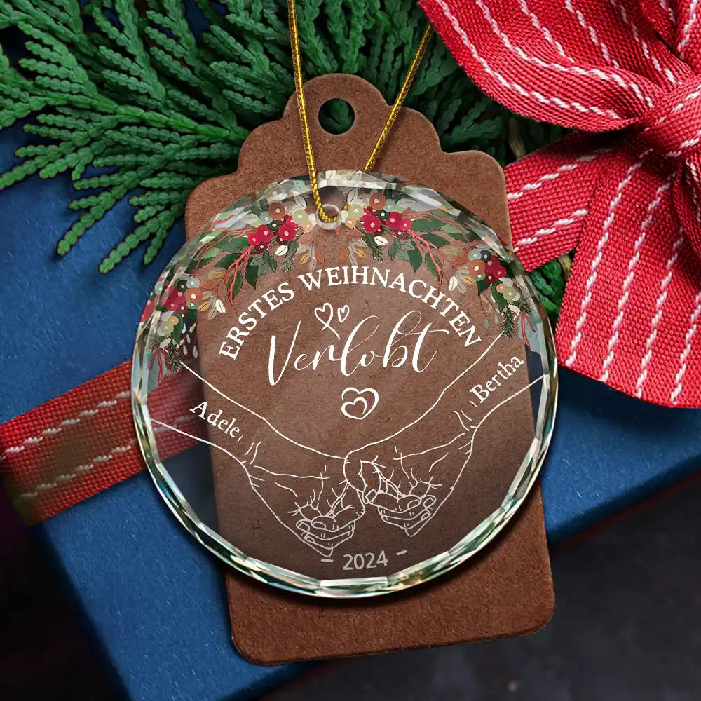 Unser Erstes Weihnachten Verheiratet - Personalisierte Kreis Glas Ornament ORNA1210