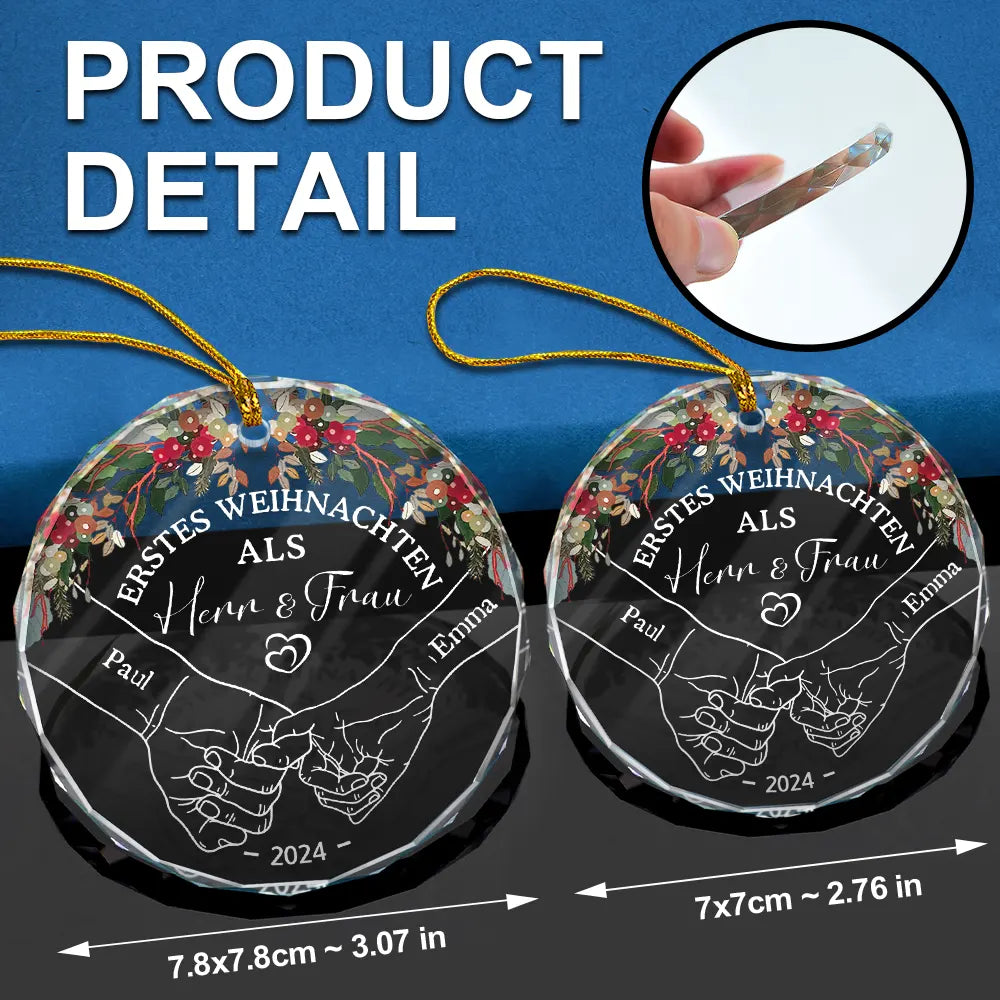 Unser Erstes Weihnachten Verheiratet - Personalisierte Kreis Glas Ornament ORNA1210