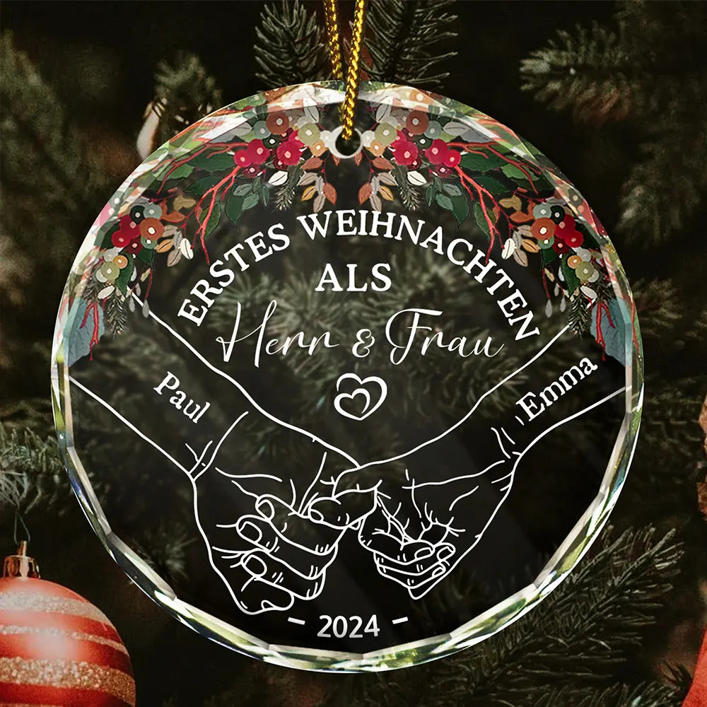 Unser Erstes Weihnachten Verheiratet - Personalisierte Kreis Glas Ornament ORNA1210