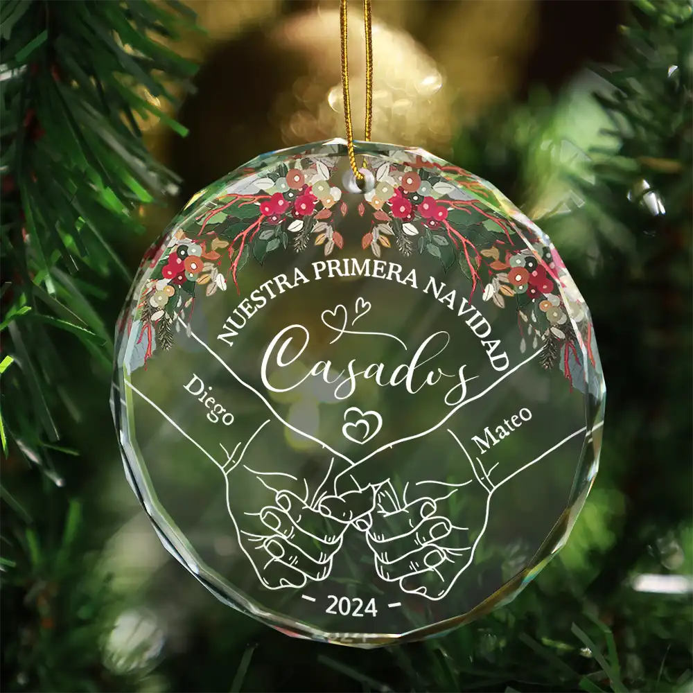 Nuestra Primera Navidad Casados - Adorno De Cristal Circular Personalizado ORNA1210