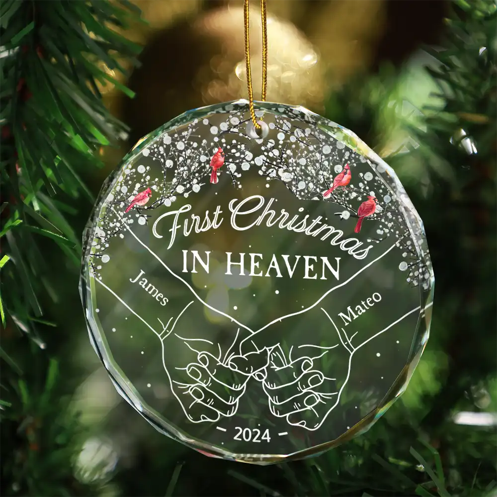 Memorial First Christmas In Heaven - Personalized Circle Glass Ornament ORNA1210