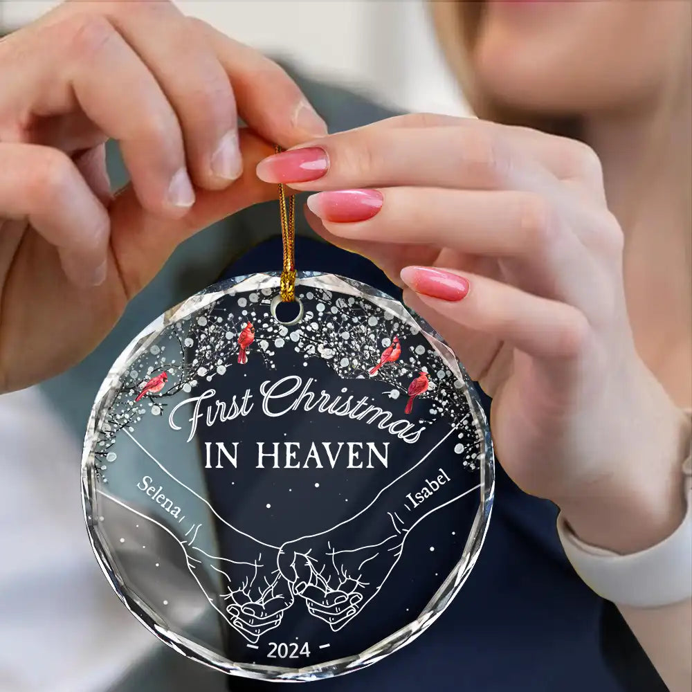 Memorial First Christmas In Heaven - Personalized Circle Glass Ornament ORNA1210