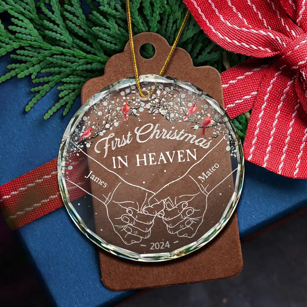 Memorial First Christmas In Heaven - Personalized Circle Glass Ornament ORNA1210