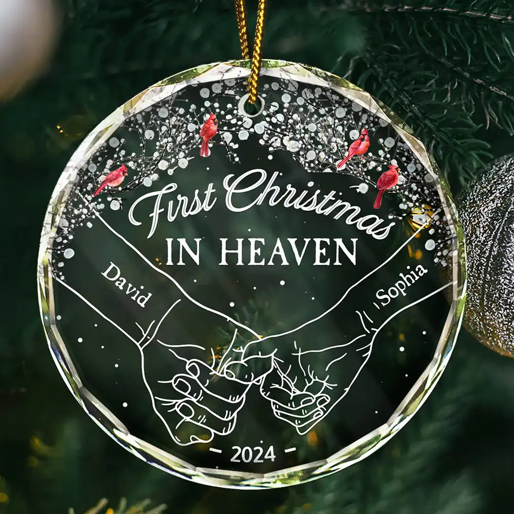 Memorial First Christmas In Heaven - Personalized Circle Glass Ornament ORNA1210